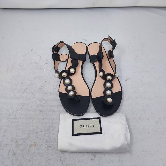 Gucci Black Strappy Willow Pearl Thong Sandal - Picture 7 of 11